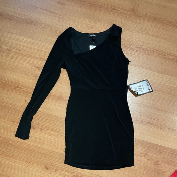 NWT Asymmetric black mini dress - Picture 3 of 7